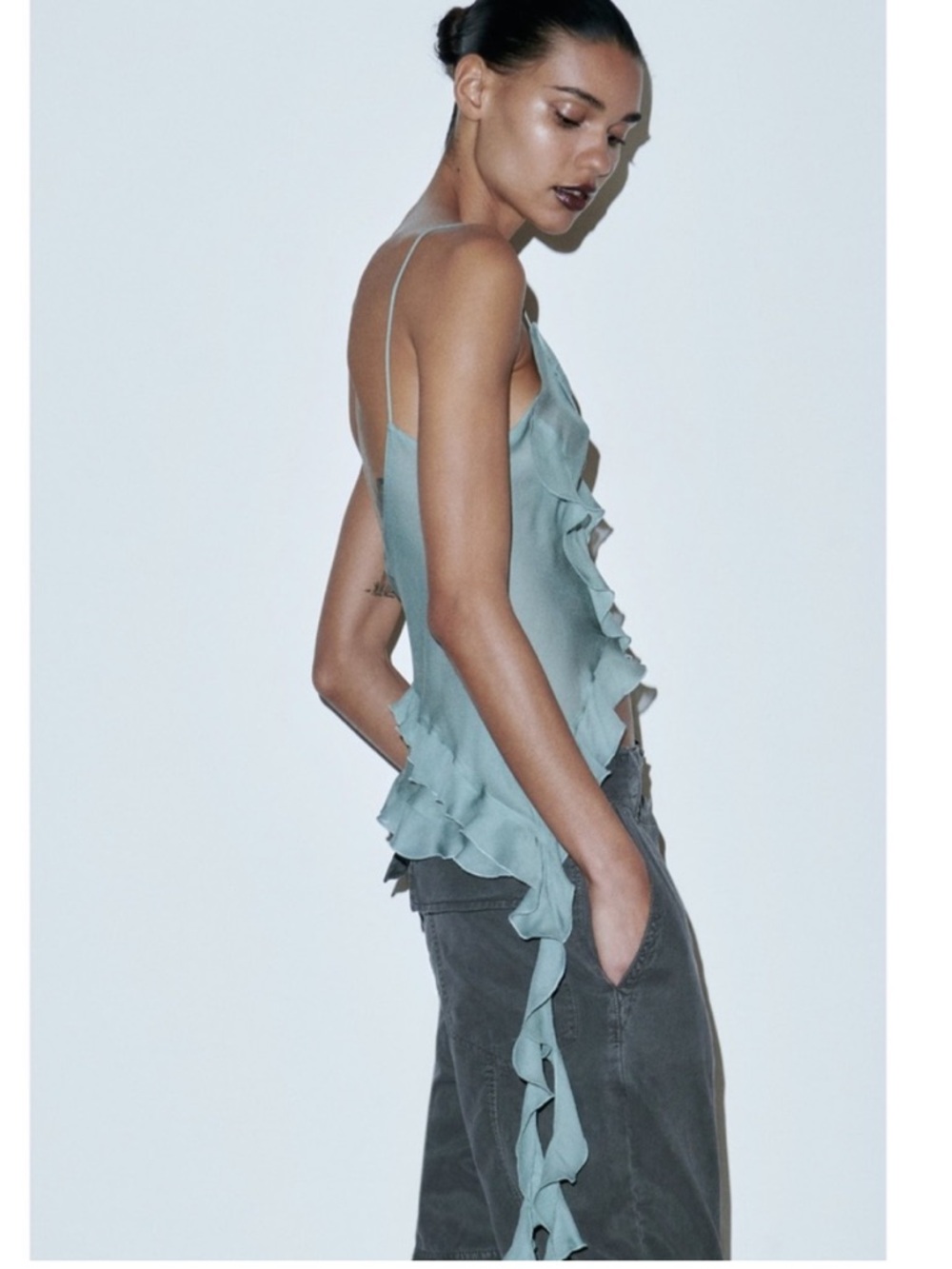 Zara Semi Sheer Ruffled Tank Blouse XS